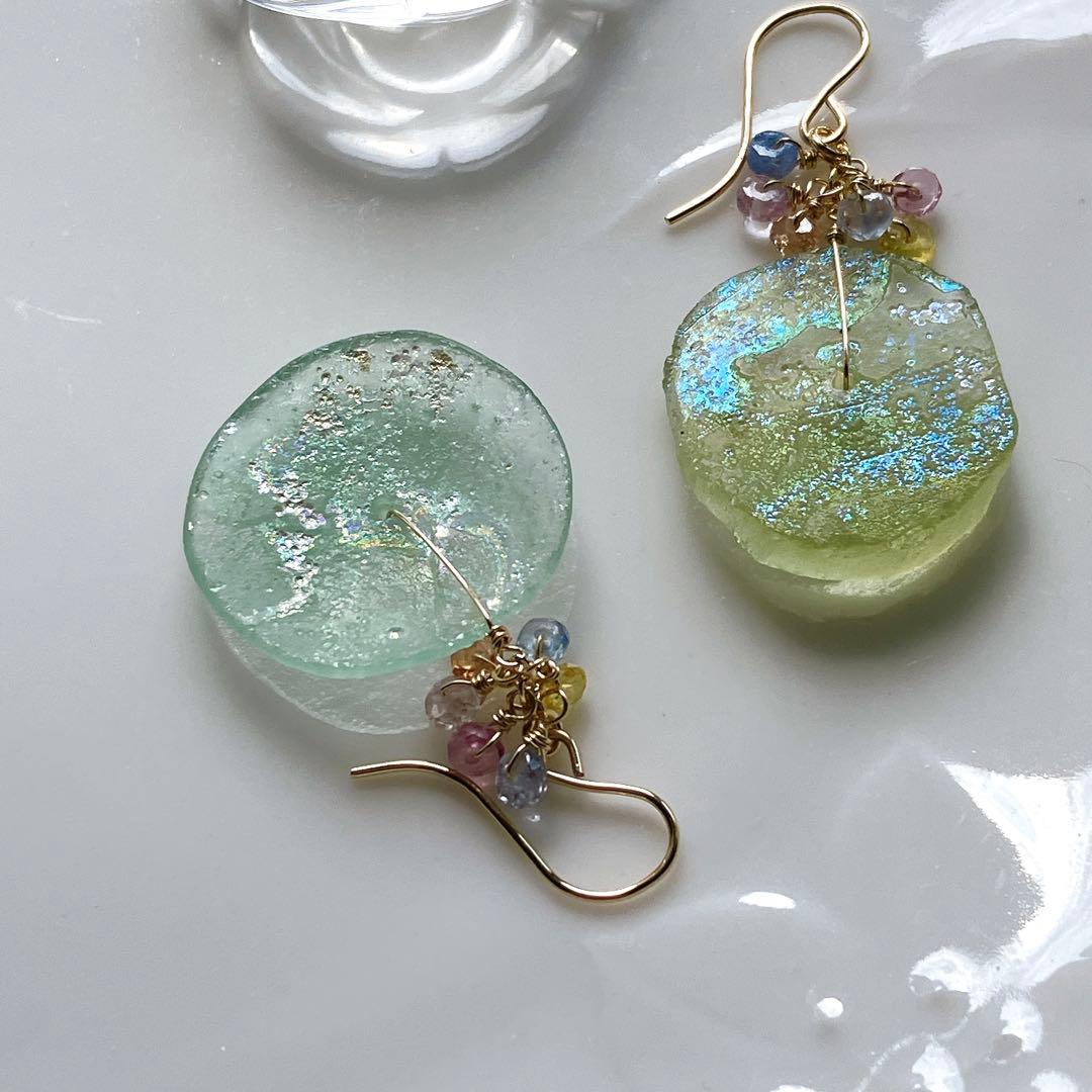 tama◆希少✧ローマングラスピアス✧マルチカラーサファイア