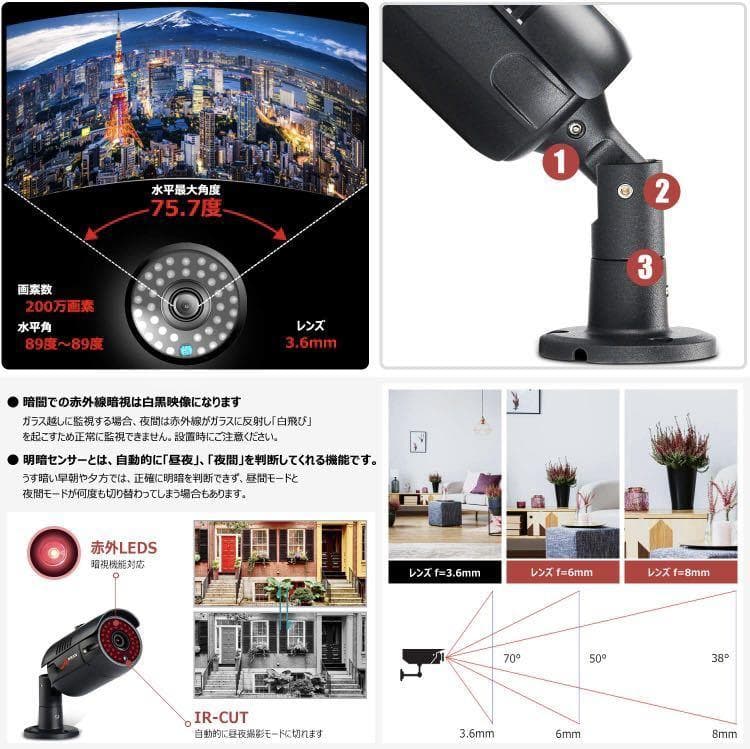 ❤最新ビデオ圧縮技術採用❣POE給電式＆遠隔操作OK♪❤2TB内蔵☆防犯カメラ