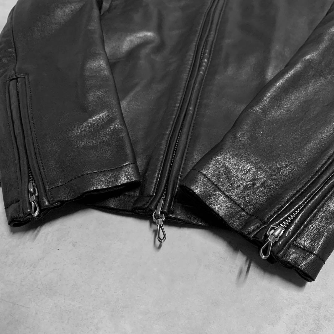 00s FUGA ラムレザー　ライダース　レザージャケット　ダブルジップ　Y2K