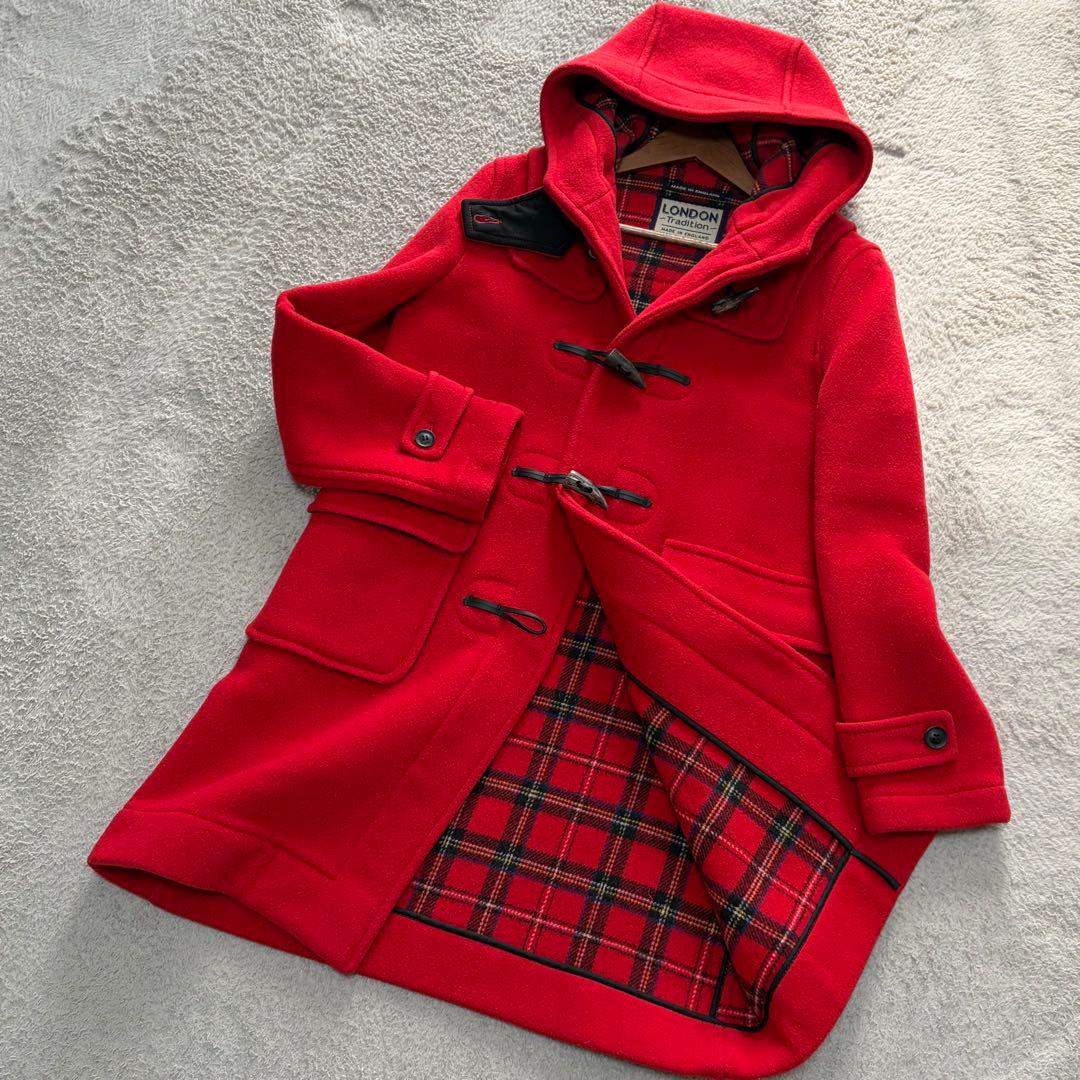 ☆美品☆LONDON TRADITION 赤ダッフルコート　英国製　裏地チェック