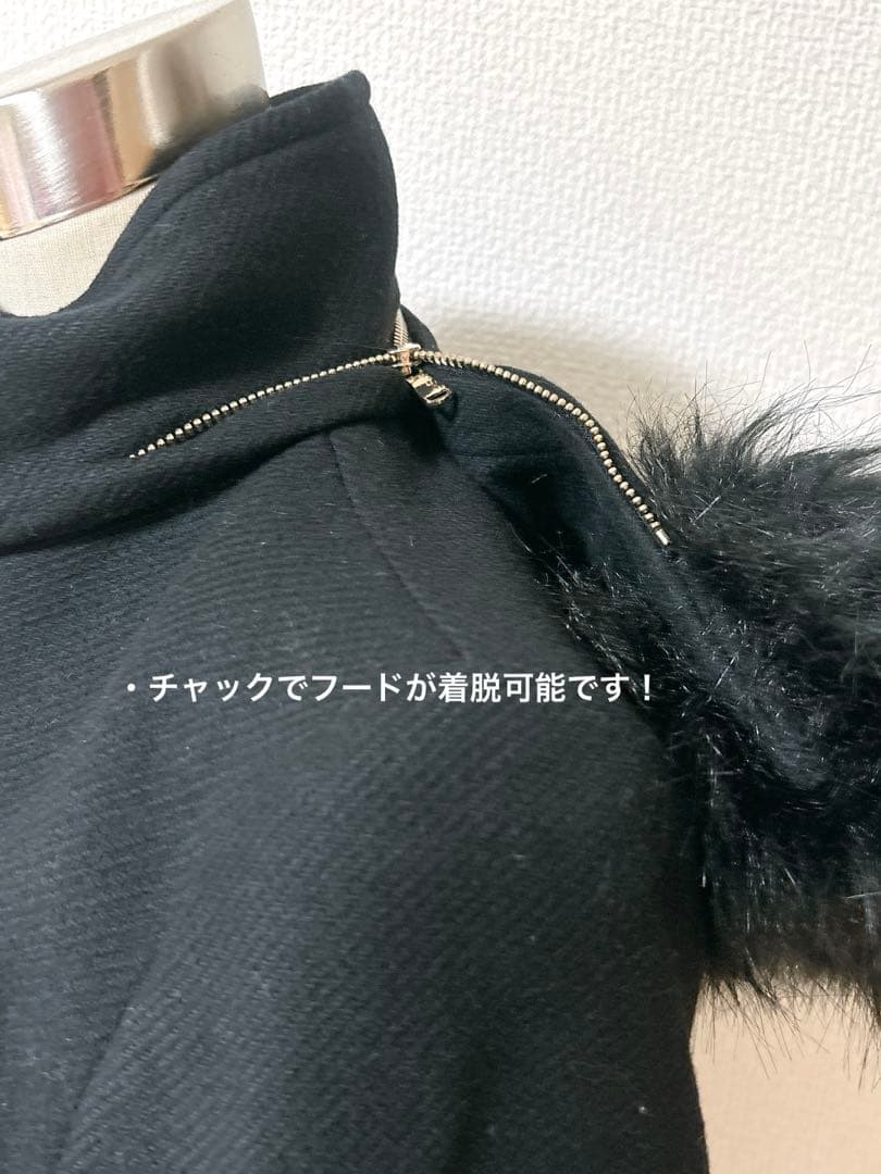 【ZARA WOMAN】ダッフルコート　2WAY ラクーン　ベルト　黒　L相当