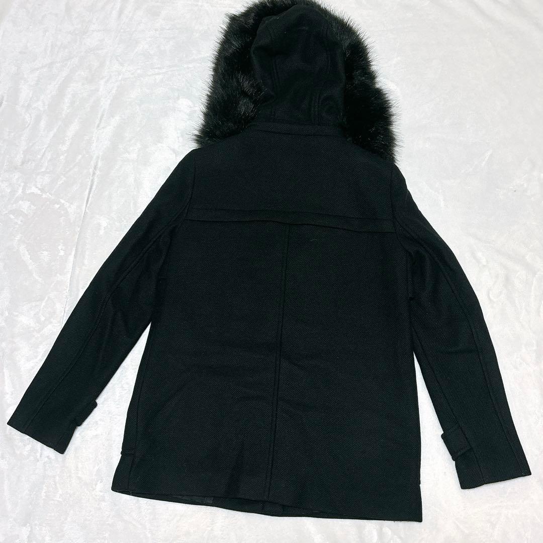 【ZARA WOMAN】ダッフルコート　2WAY ラクーン　ベルト　黒　L相当