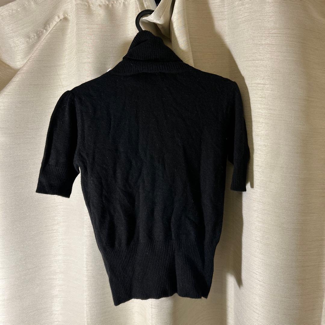 【新品タグ付き】D&G ロゴ刺繍　タートルネック 半袖ニット 黒　イタリア製