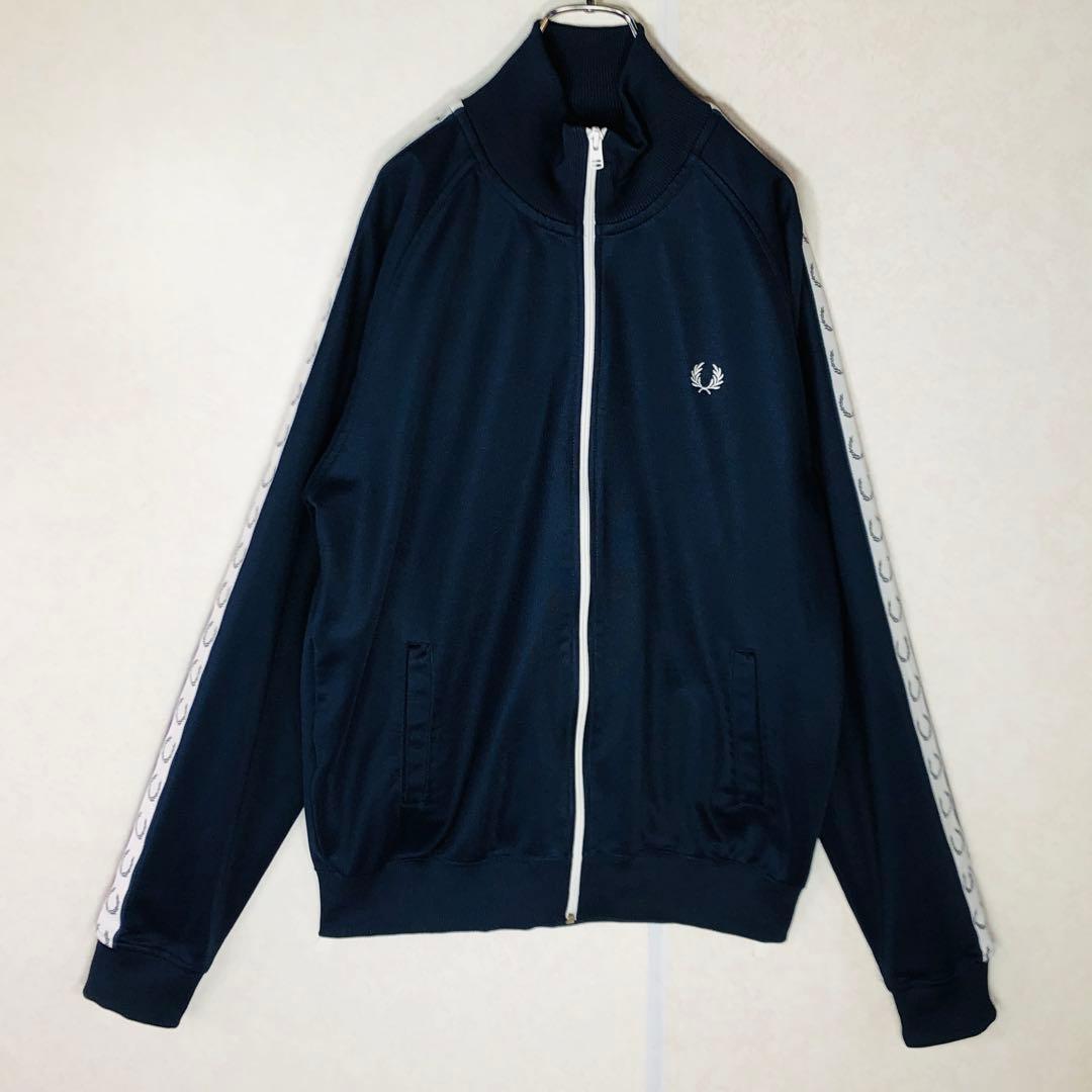 【人気デザイン】フレッドペリー トラックジャケット テープロゴ 刺繍ロゴ L 紺