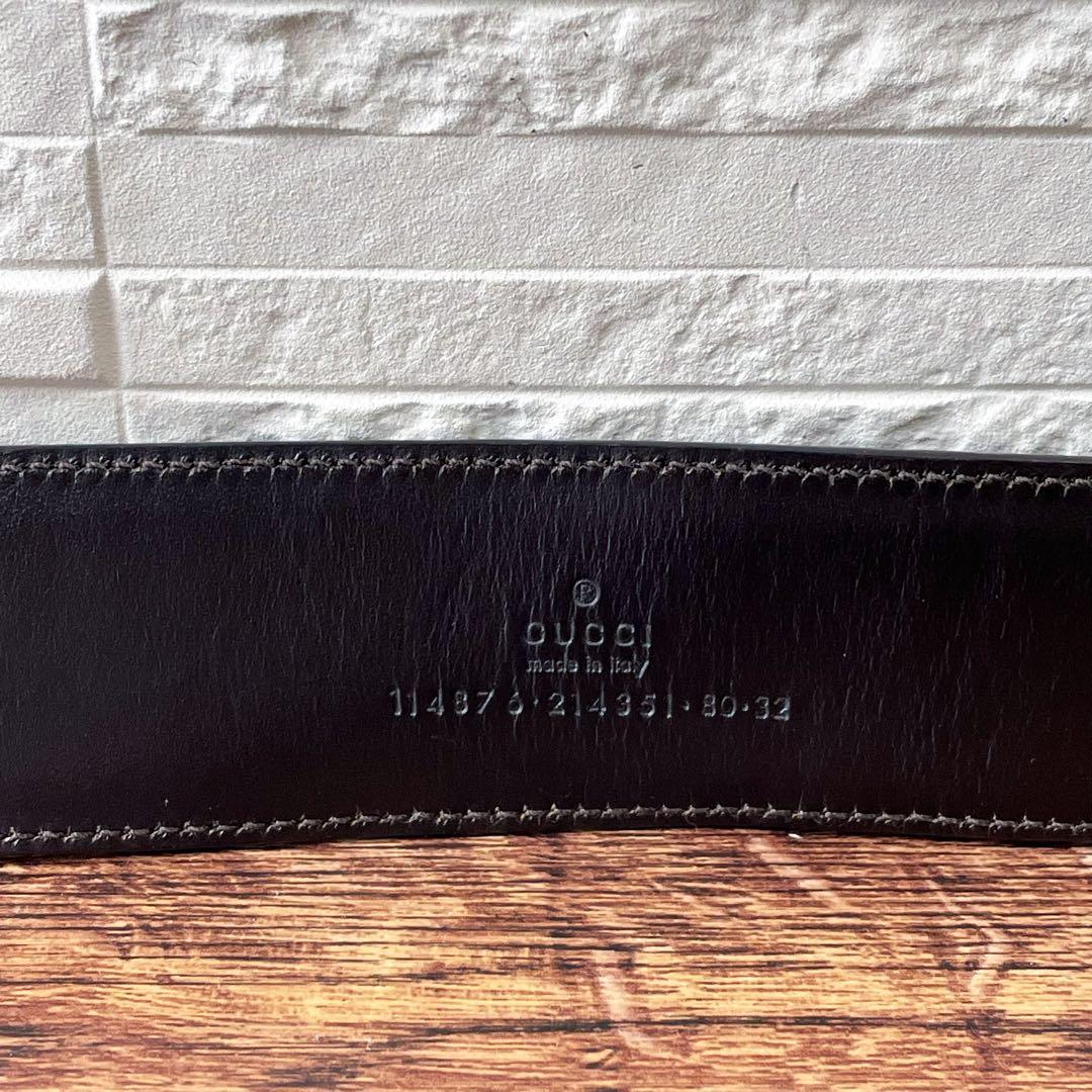 グッチ シマレザー GG インターロッキング ベルト シルバー金具 ブラウン