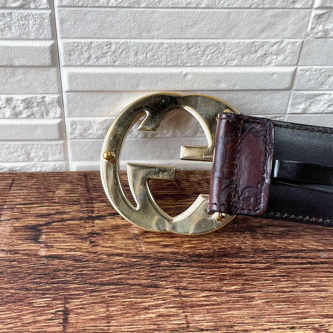 グッチ シマレザー GG インターロッキング ベルト シルバー金具 ブラウン