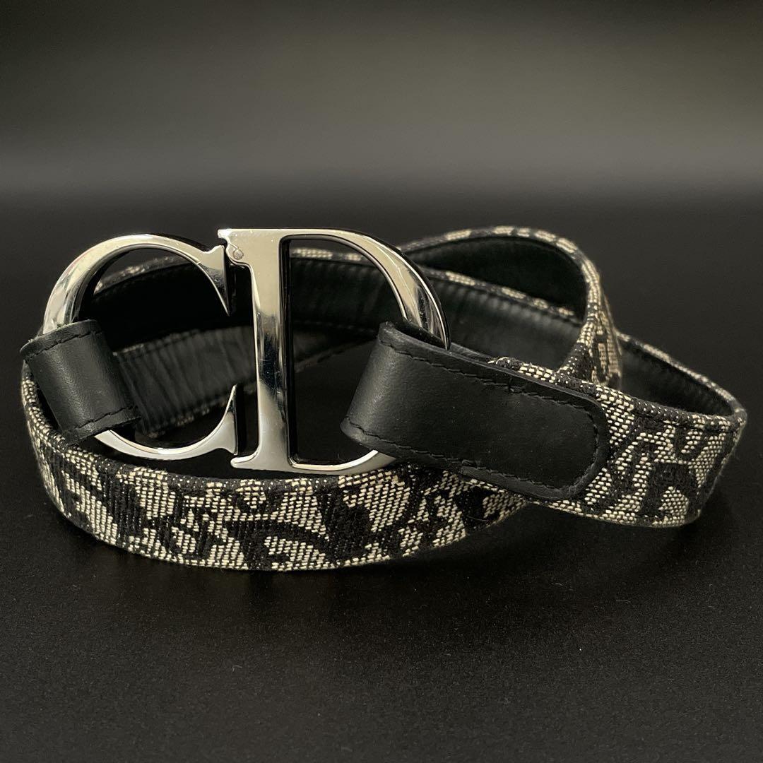 美品　クリスチャンディオール　CDロゴ　バックルベルト　トロッター柄　ネイビー