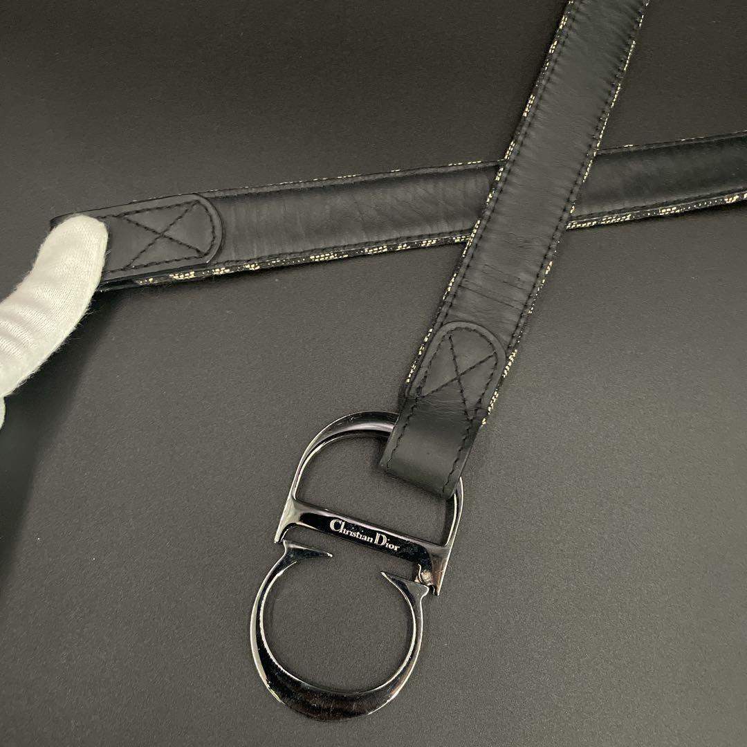 美品　クリスチャンディオール　CDロゴ　バックルベルト　トロッター柄　ネイビー