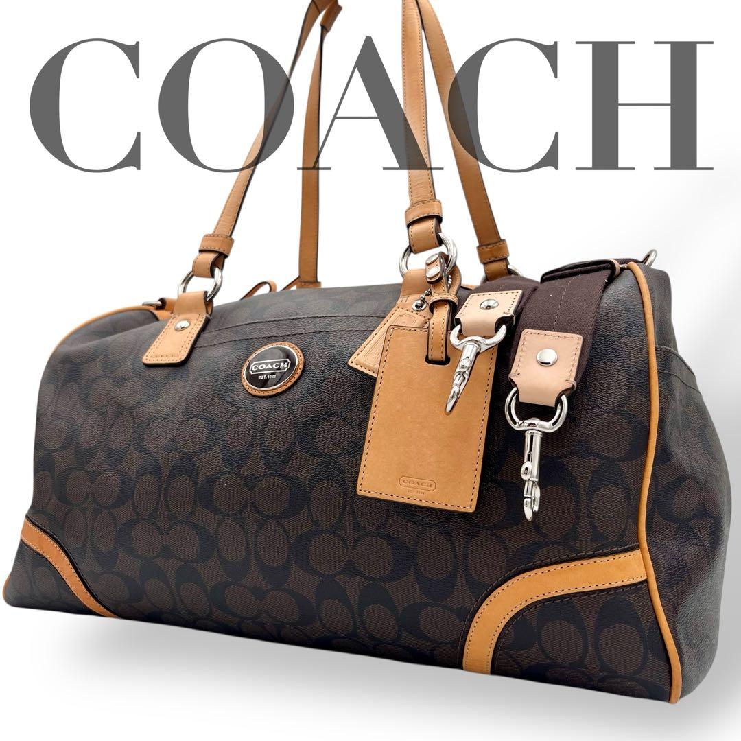 【美品】 コーチ 2way ボストンバッグ PVC シグネチャー ブラウン