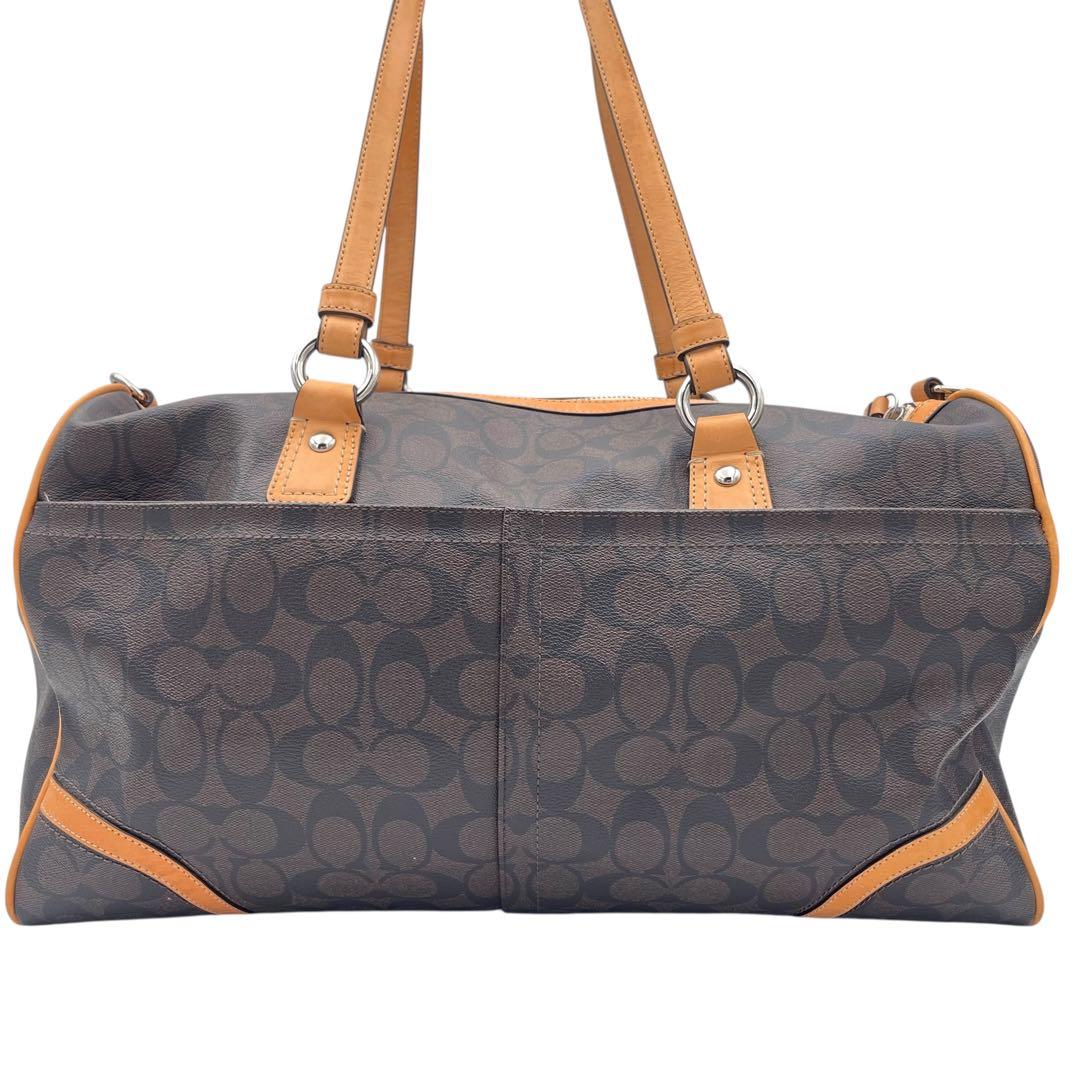 【美品】 コーチ 2way ボストンバッグ PVC シグネチャー ブラウン