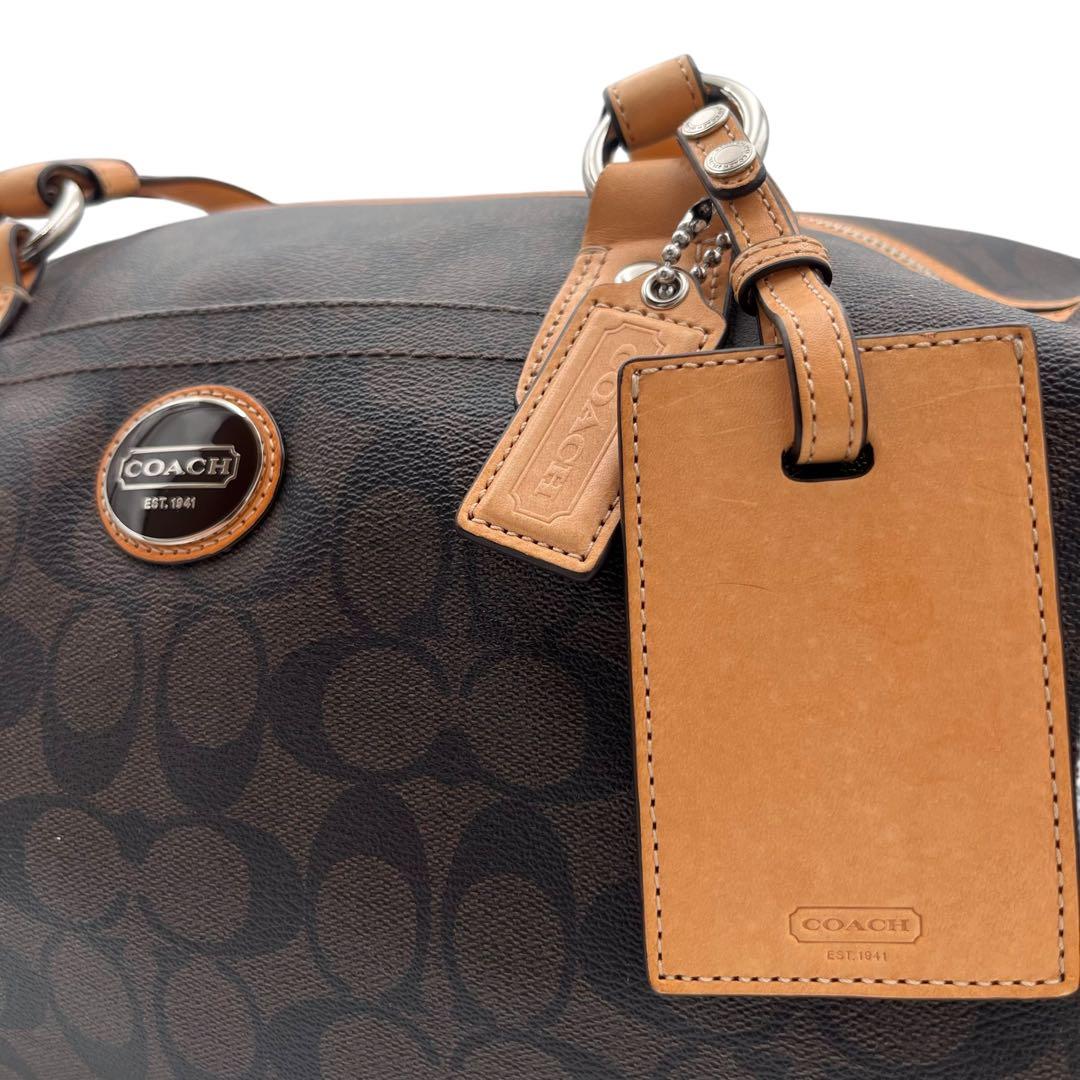 【美品】 コーチ 2way ボストンバッグ PVC シグネチャー ブラウン