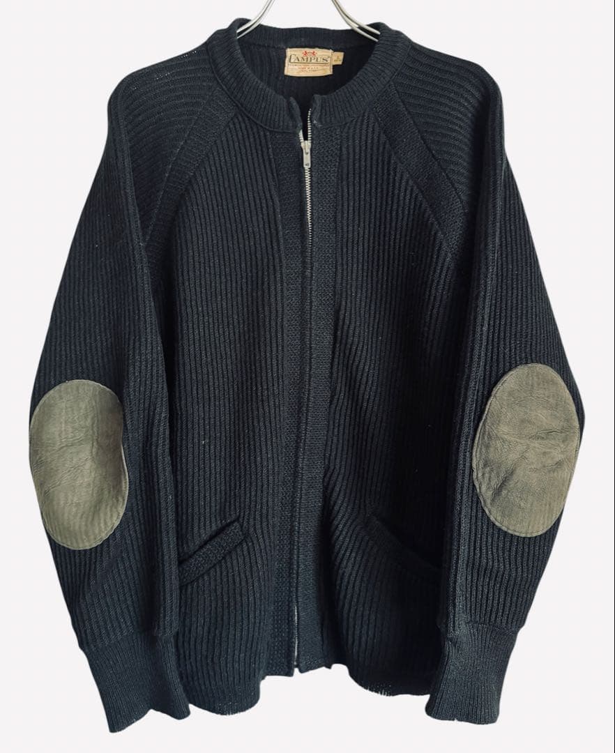 50s CAMPUS ウールニットジップカーディガンUSA製ブラックヴィンテージ