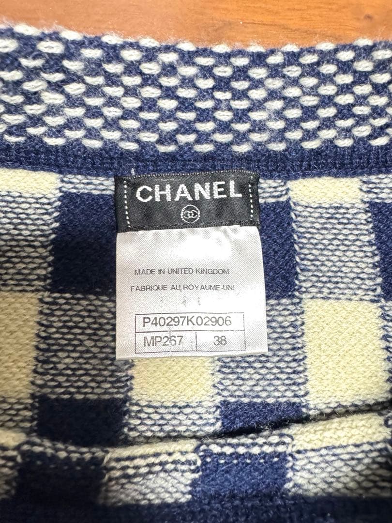値下げ！CHANELシャネルロゴ刺繍入りチェック柄半袖ニット