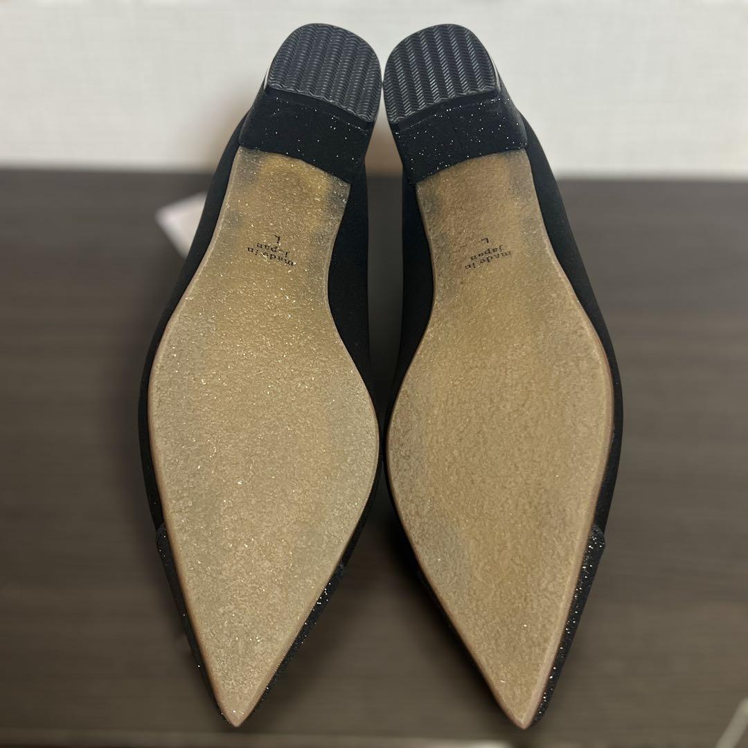 新品タグ付き　form forma ポインテッドトゥ ラメパンプス　24.5　黒