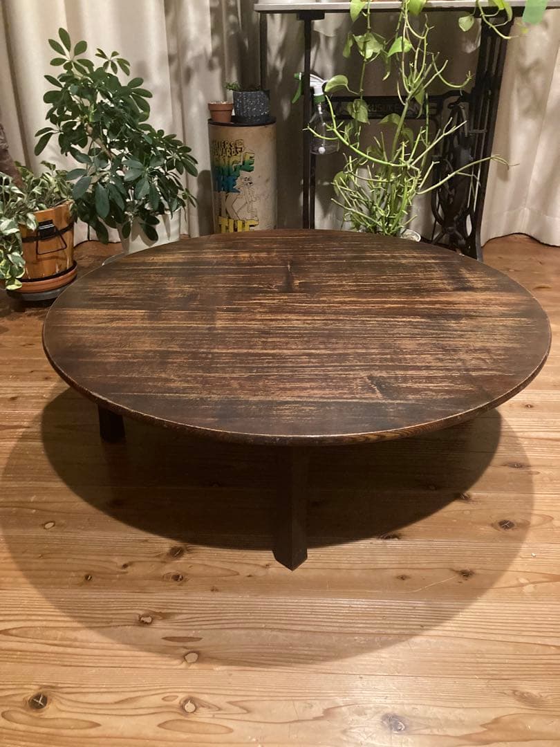 昭和レトロ　古い木製丸ローテーブル　折畳丸ちゃぶ台⑨直径900