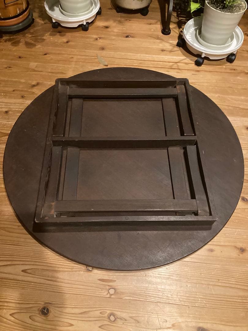 昭和レトロ　古い木製丸ローテーブル　折畳丸ちゃぶ台⑨直径900