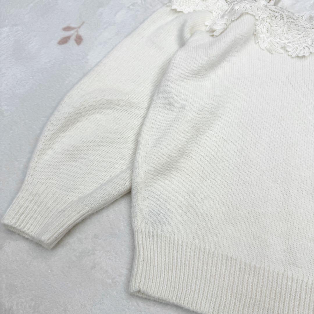 ねむい SNIDEL オフショルダー レース ニット セーター アイボリー