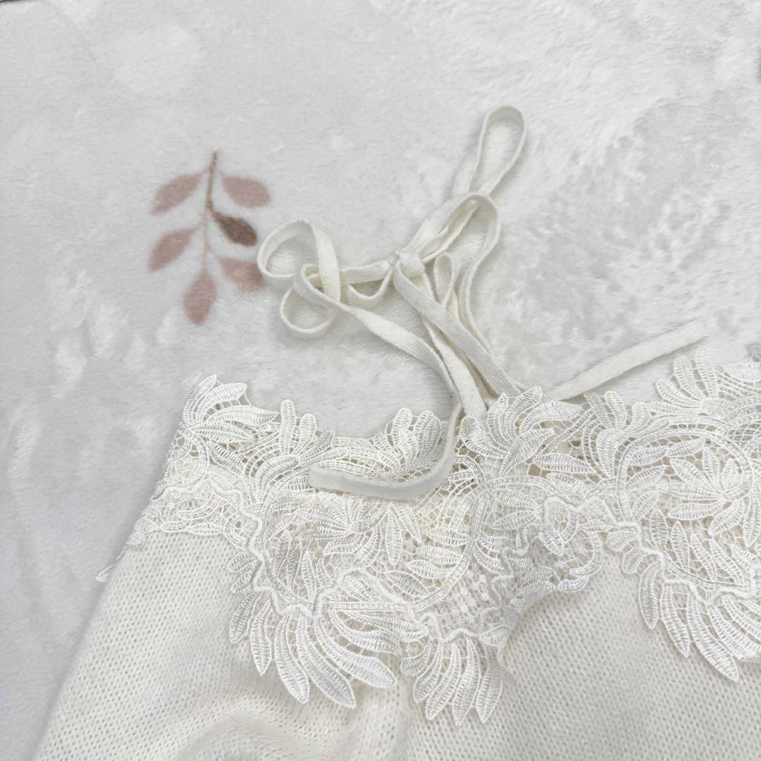 ねむい SNIDEL オフショルダー レース ニット セーター アイボリー