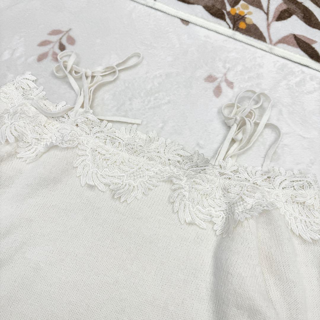 ねむい SNIDEL オフショルダー レース ニット セーター アイボリー