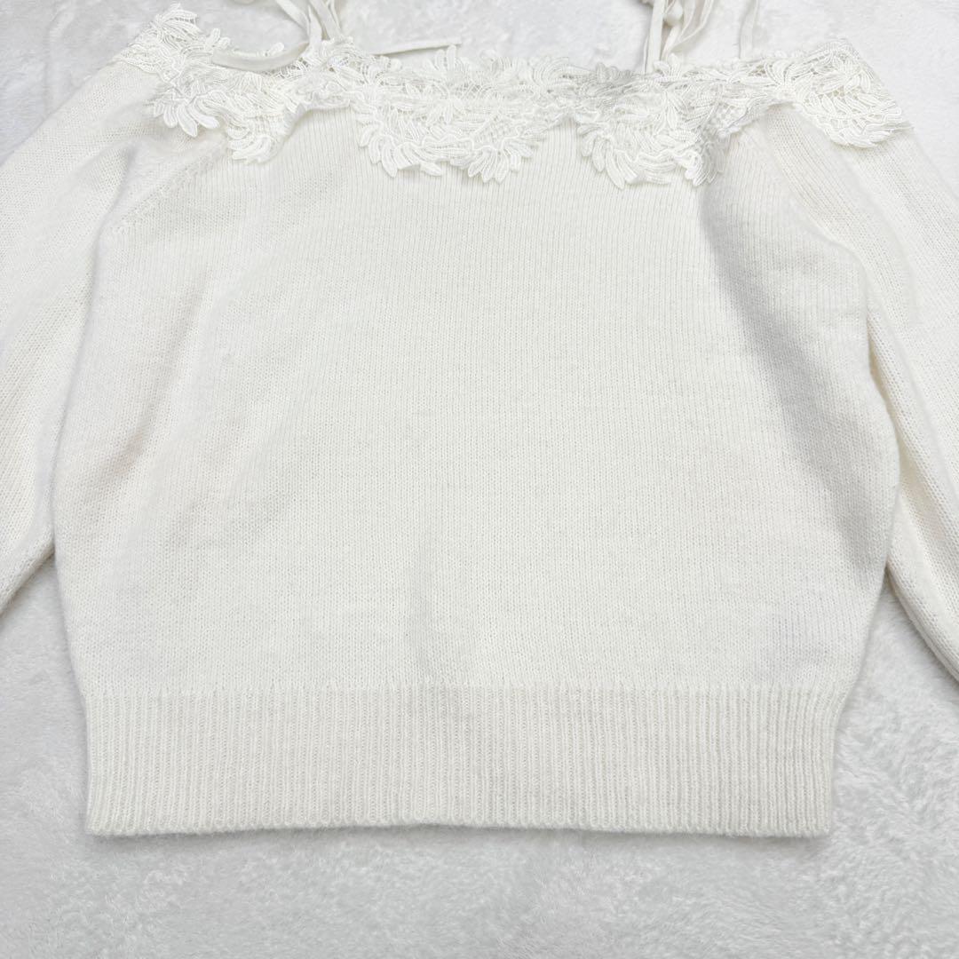 ねむい SNIDEL オフショルダー レース ニット セーター アイボリー