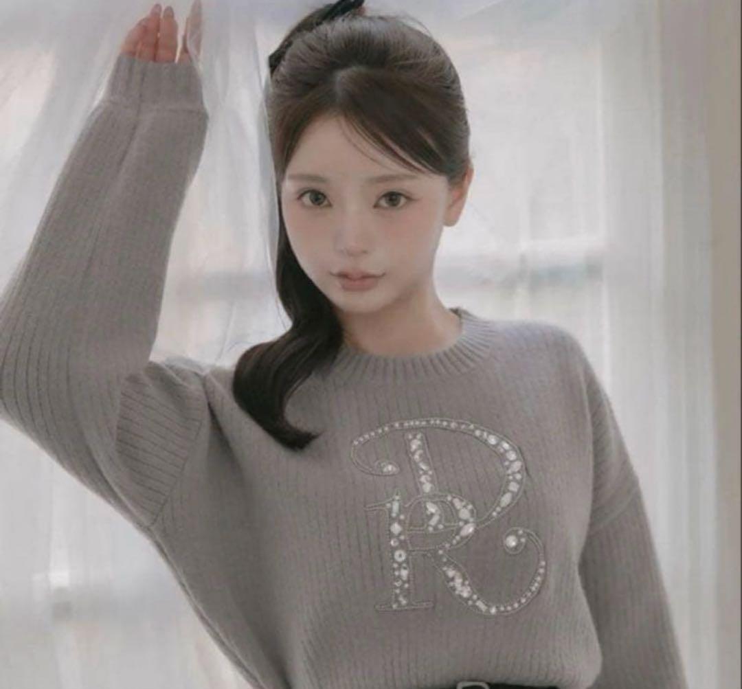 Darich DRビジューボリュームリブニットトップス グレー