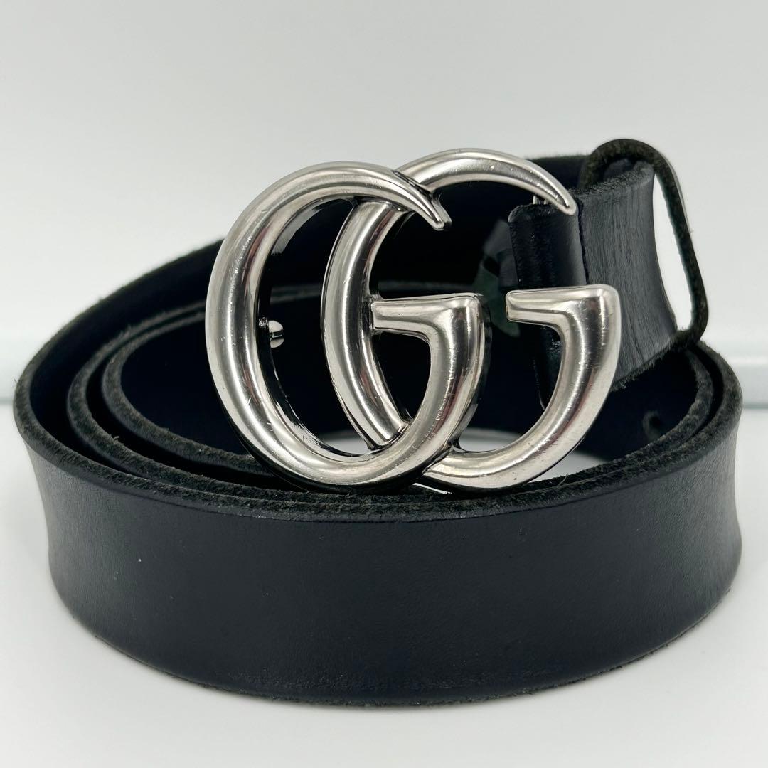 美品✨グッチ ベルト マーモント ダブルG シルバー レザー メンズ