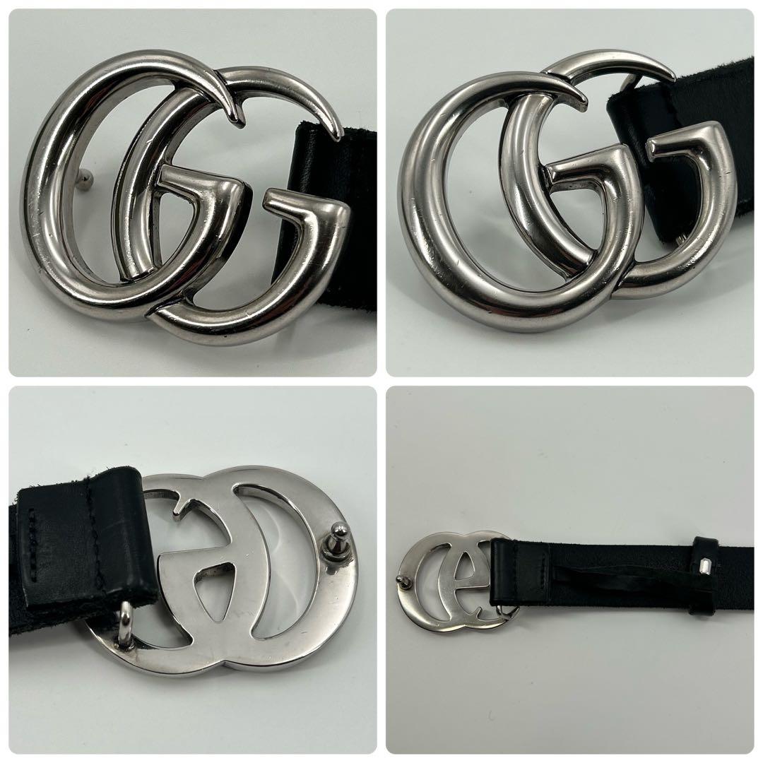 美品✨グッチ ベルト マーモント ダブルG シルバー レザー メンズ
