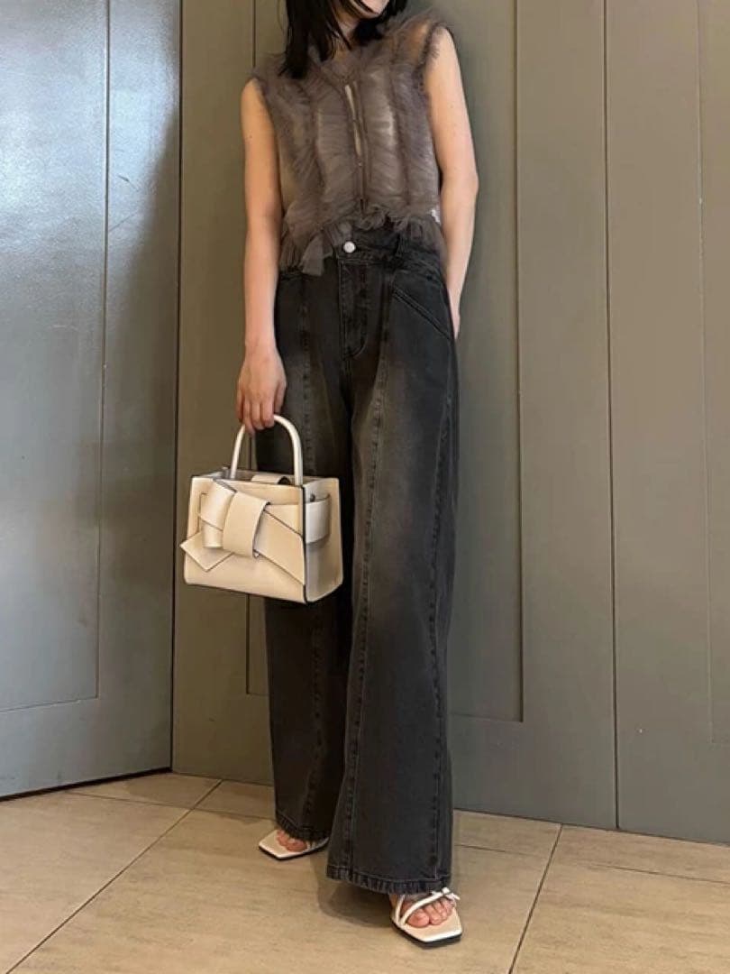 新品　FRAY I.D アシメダブルウエストワイドデニムパンツ　ブラック