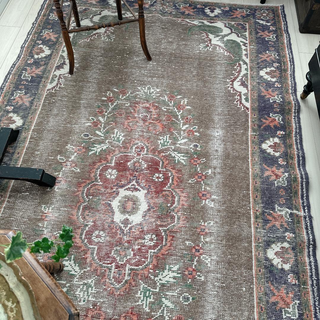 トルコヴィンテージラグ A71 超大判 レア トープ ブラウン ネイビー カーキ