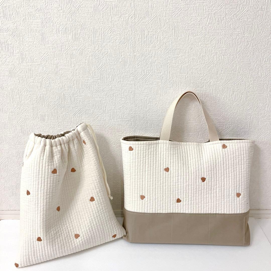 レッスンバッグ✖️2 体操服袋✖️2 上履き入れヌビ　巾着袋　ハート刺繍