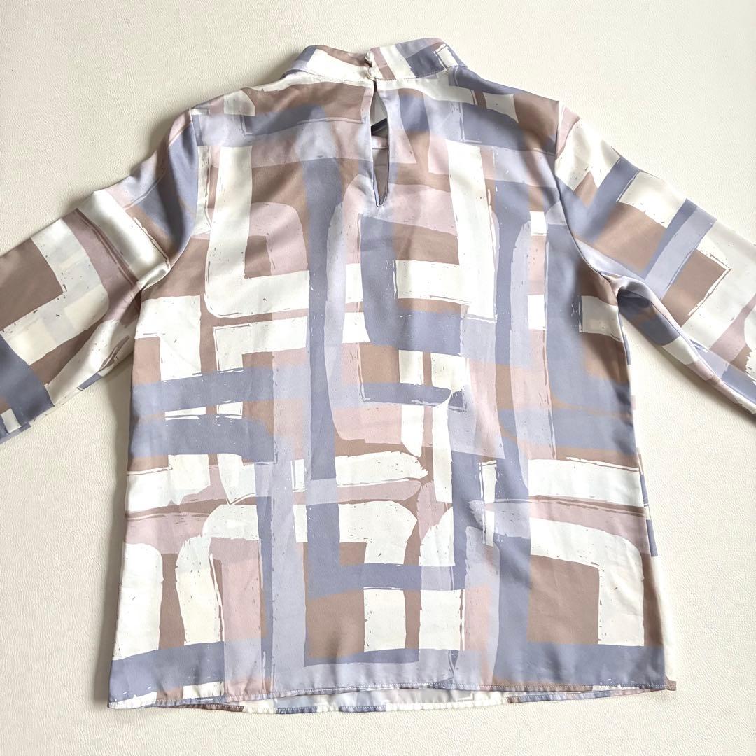 ◆極美品◆ANAYI◆スクエア幾何プリントサイドボウタイブラウス◆パープル◆S