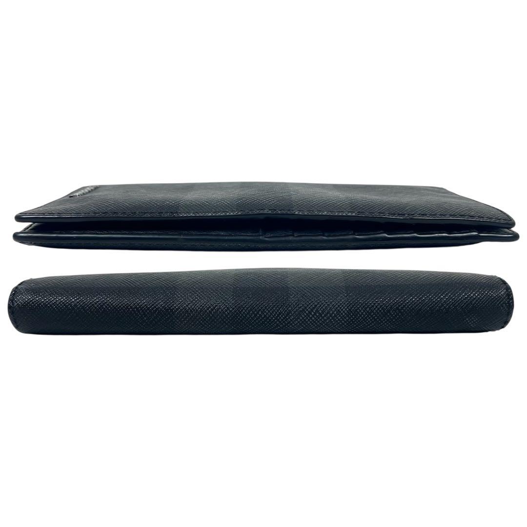 バーバリー　長財布　シャドーチェック　ロゴプレート　二つ折り　レザー　ブラック