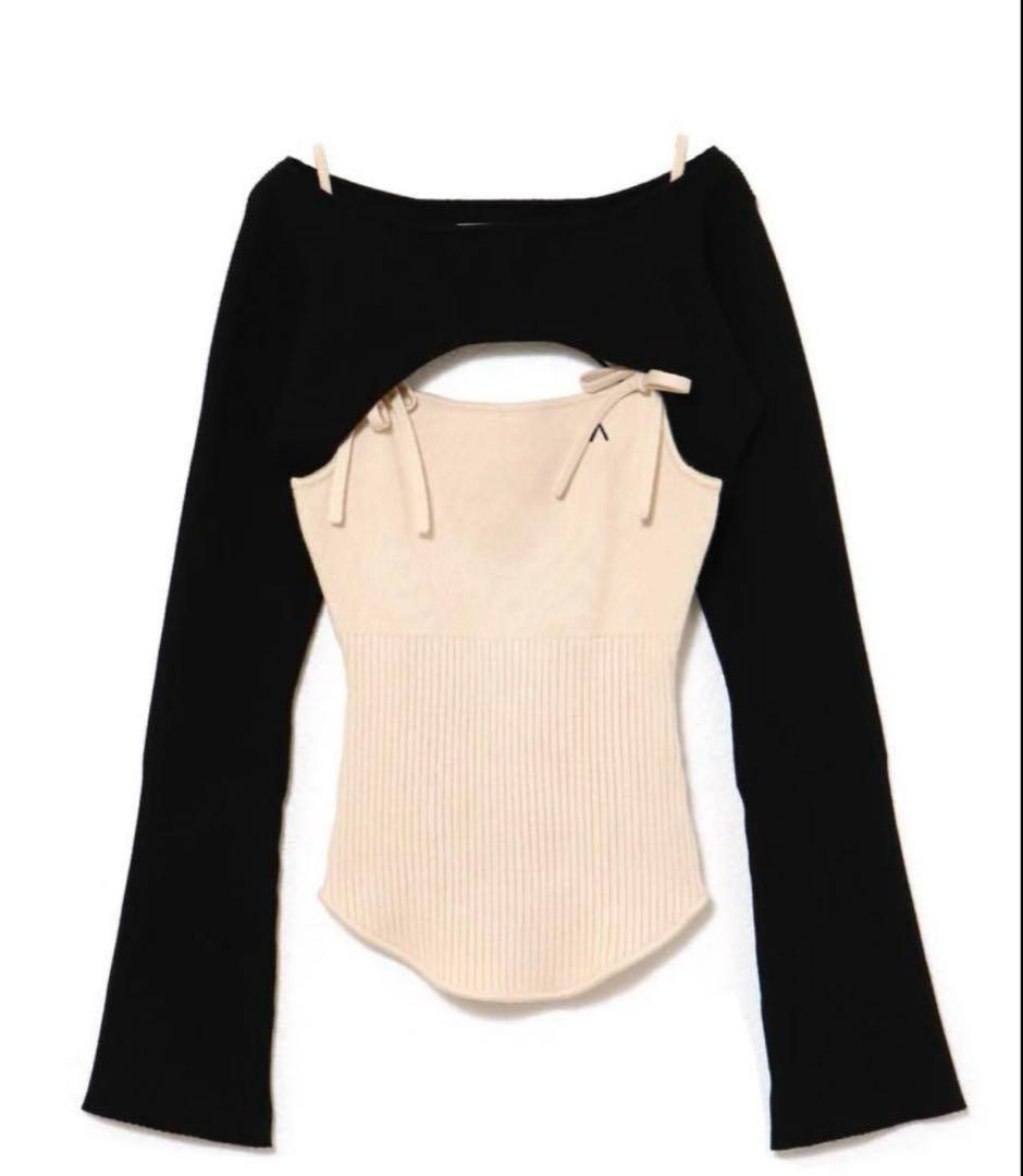 トップス andmary Bebe ribbon set tops BLACK