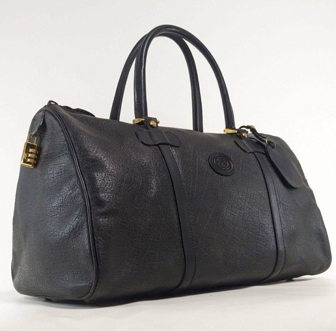 【売り切り価格】グッチ　ボストンバッグ　インターロッキング　レザー　ネームタグ