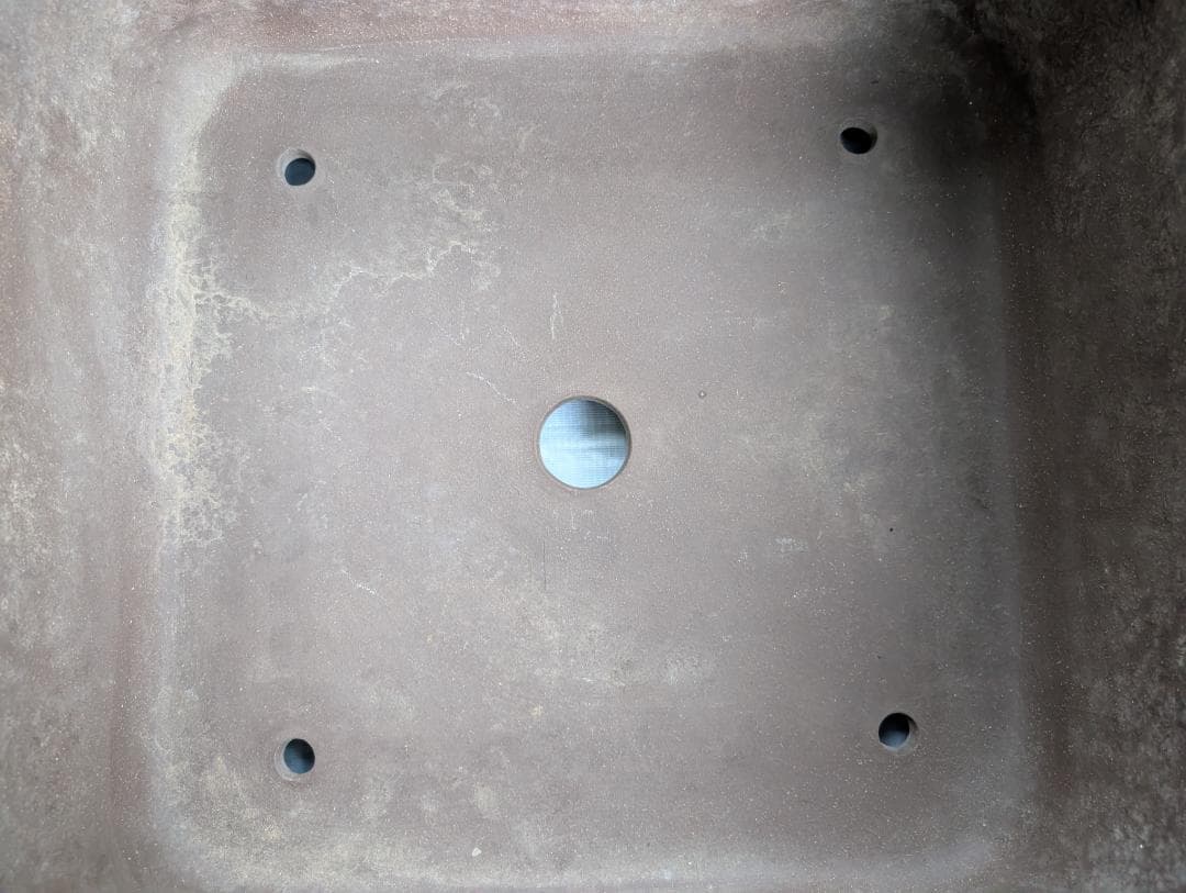 大型盆栽鉢 宜興系 刻印有り 正方形 約47.5cm 紫砂風 陶器鉢