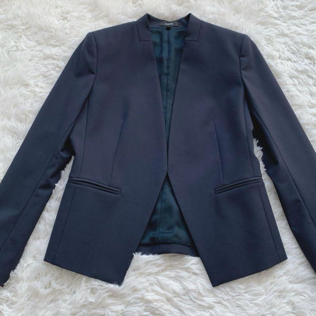 【美品】セオリー セットアップスーツ パンツ カラーレス ノーカラー ネイビー