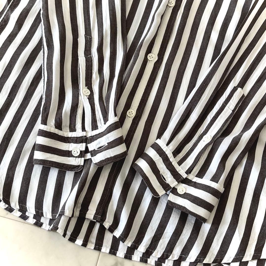 美品 ミューズドゥ ドゥーズィエムクラス シルク混 ストライプシャツ ブラック