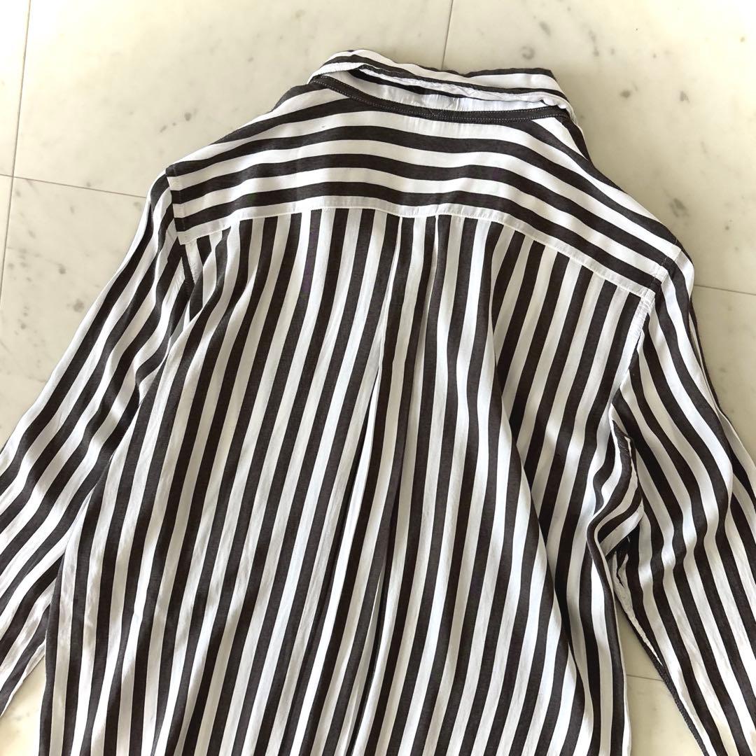 美品 ミューズドゥ ドゥーズィエムクラス シルク混 ストライプシャツ ブラック