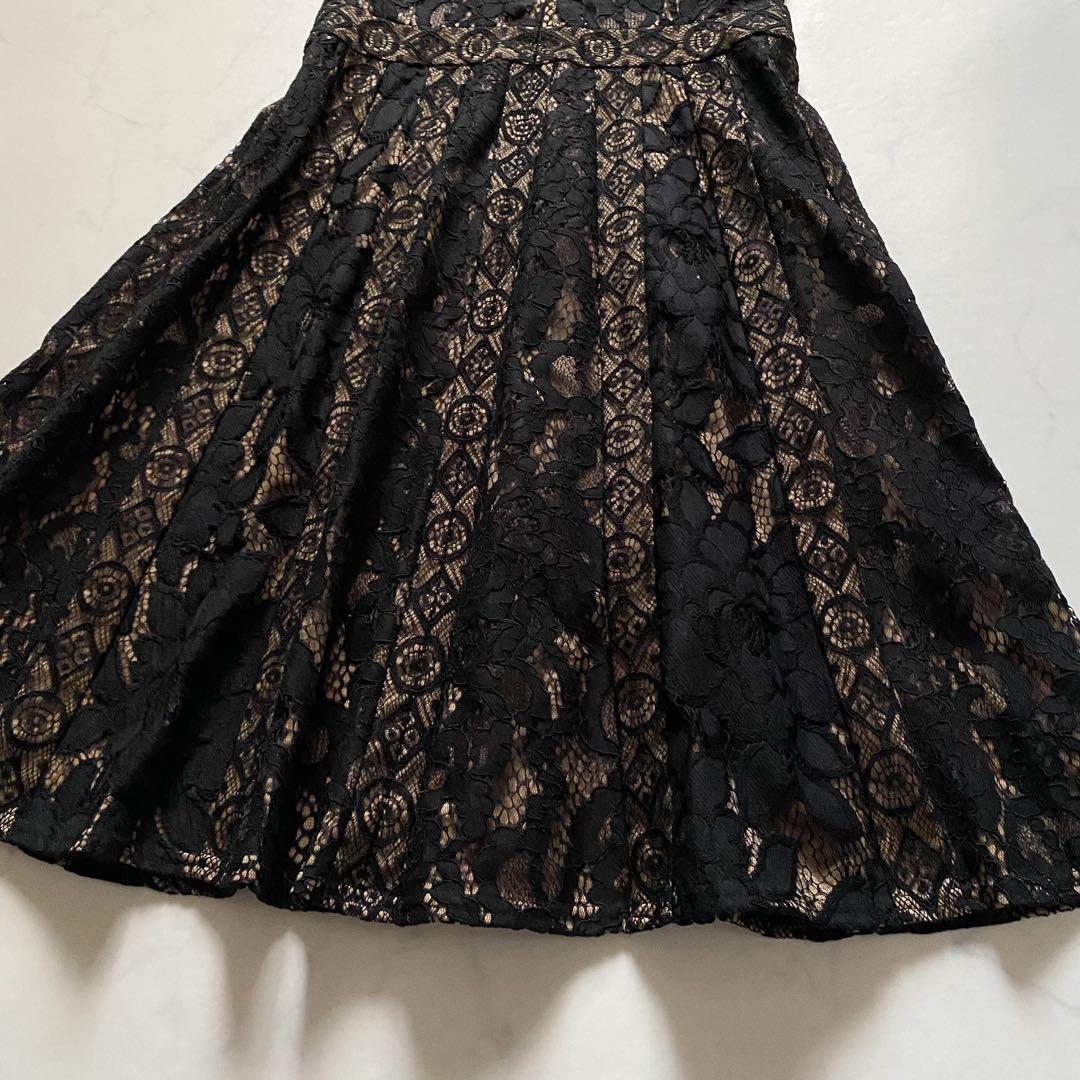 美品　TADASHI SHOJI カットワーク　ノースリーブワンピース　黒　花柄
