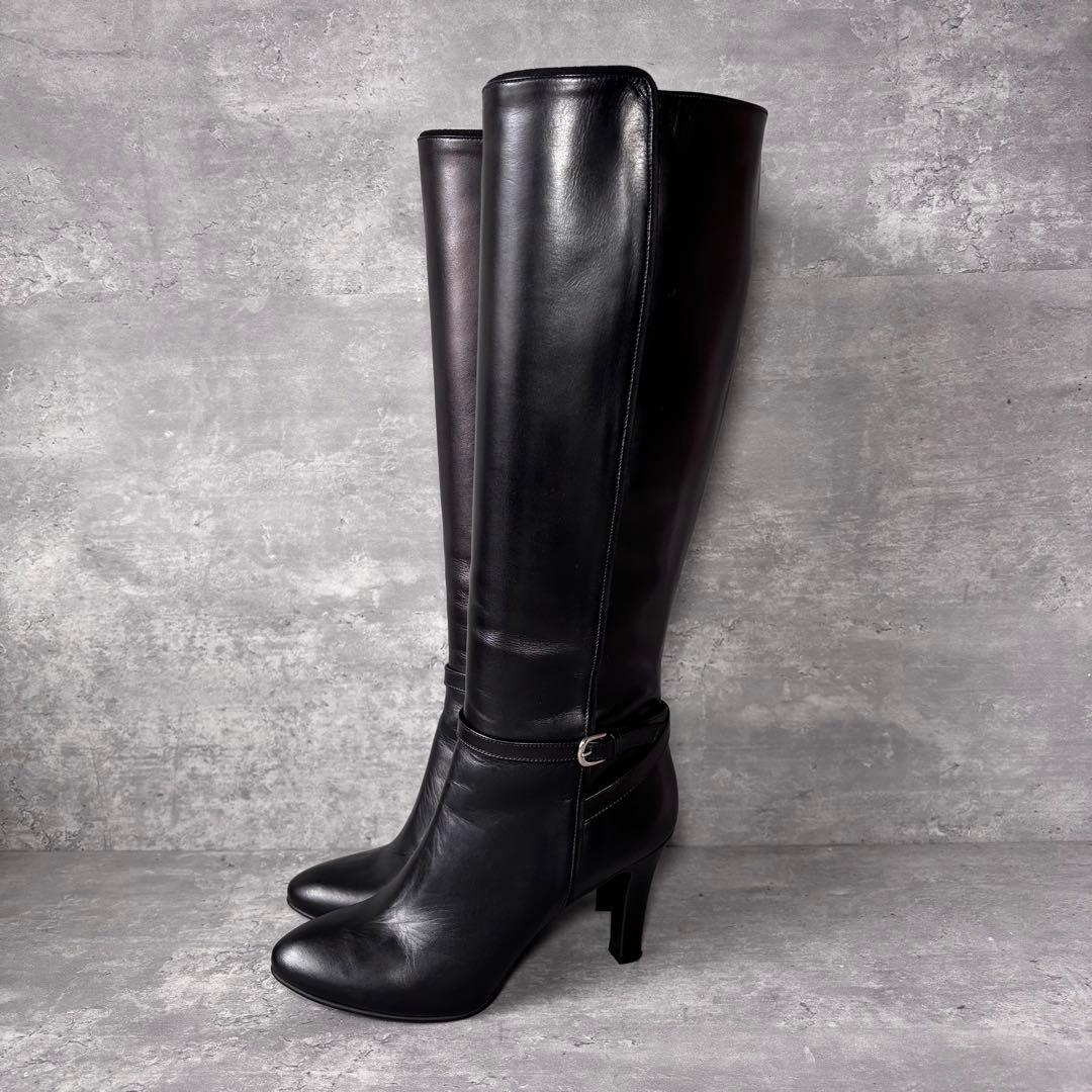 【極美品】DIANA ダイアナ　ロングブーツ　フルジップ　ベルト　レザー 黒