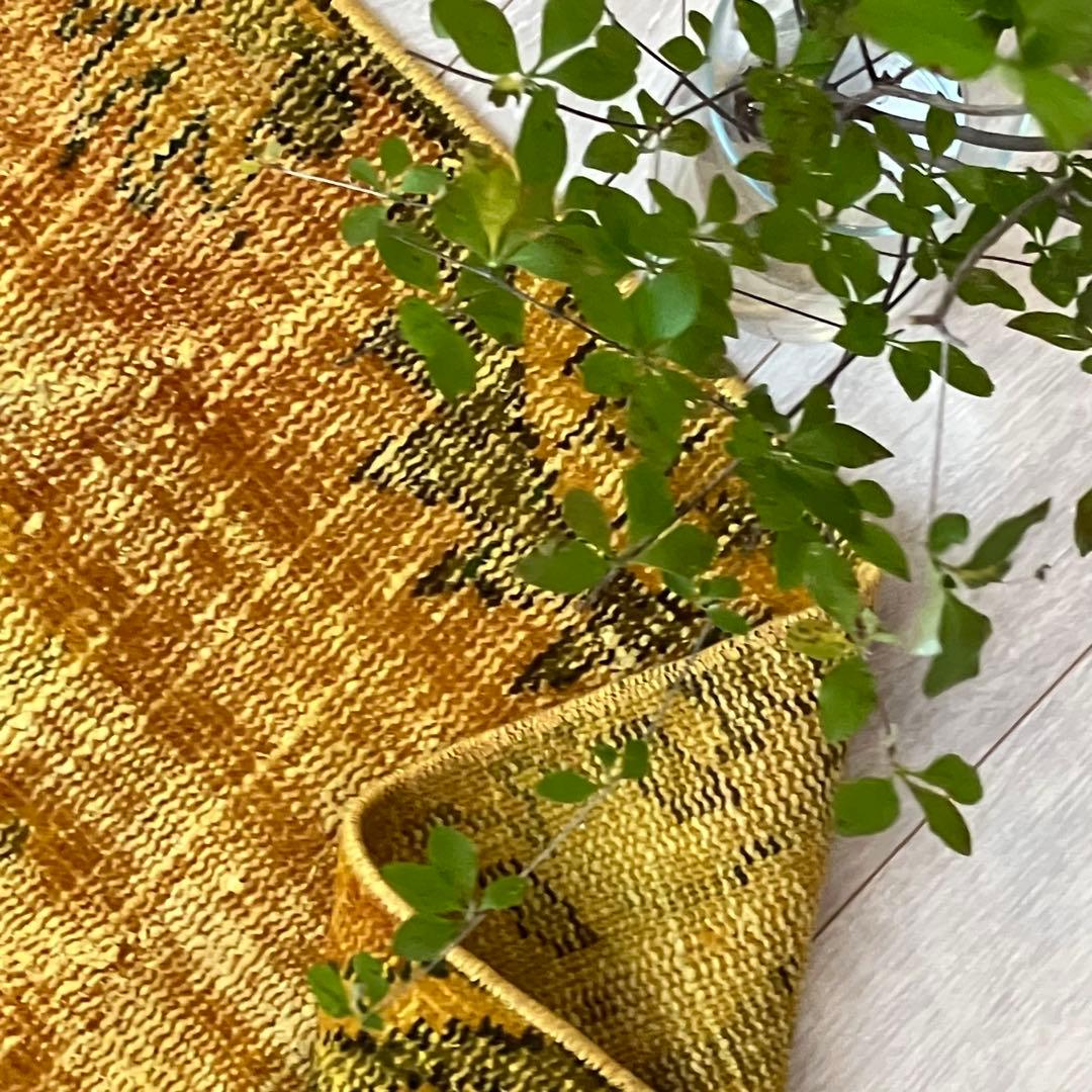 超ロング/オーバーダイ　幸福イエロー　グリーン　ランナー　トルコヴィンテージラグ