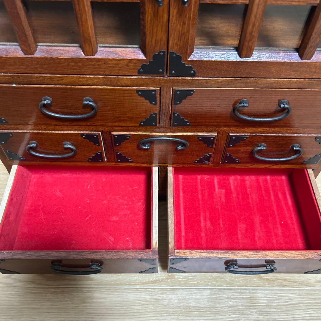 アンティーク木製 小引き出し 小物入れ 収納 観音開き棚付