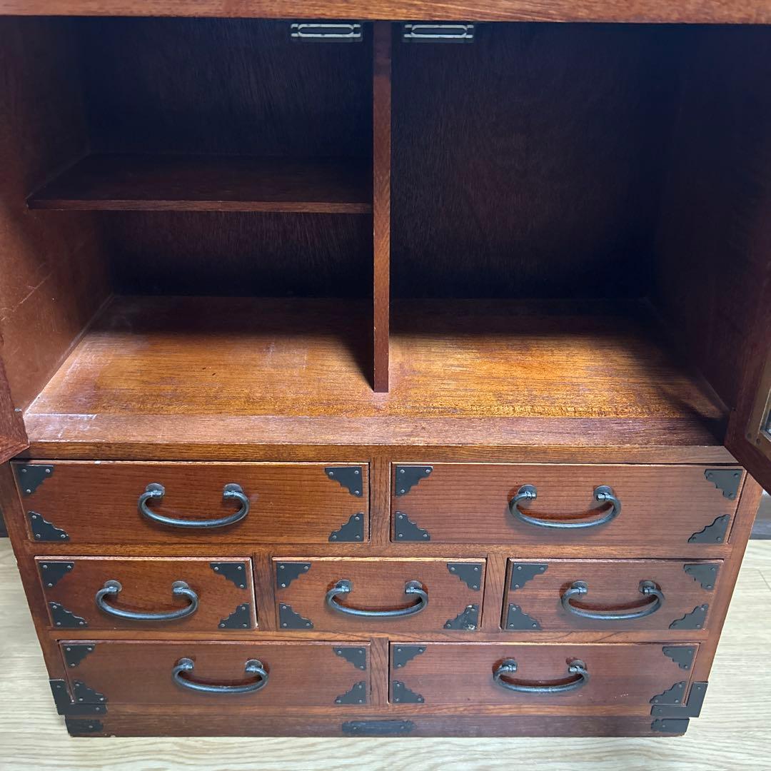 アンティーク木製 小引き出し 小物入れ 収納 観音開き棚付