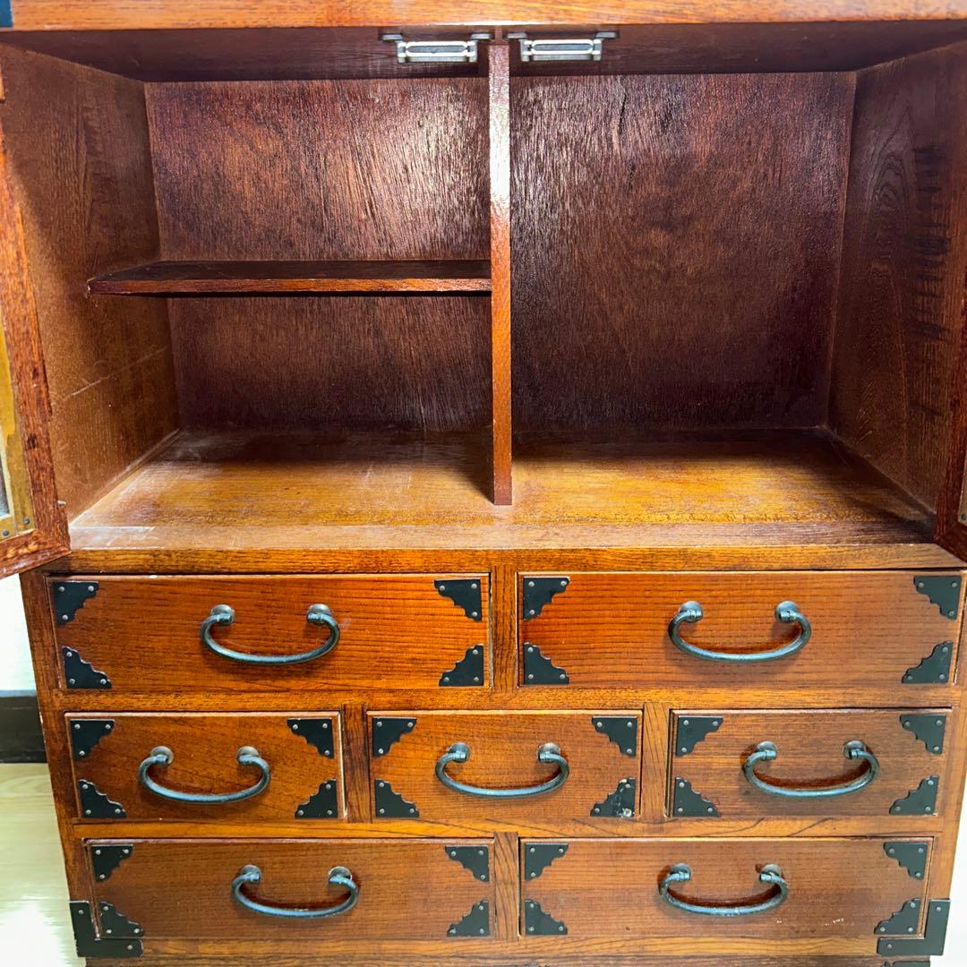 アンティーク木製 小引き出し 小物入れ 収納 観音開き棚付