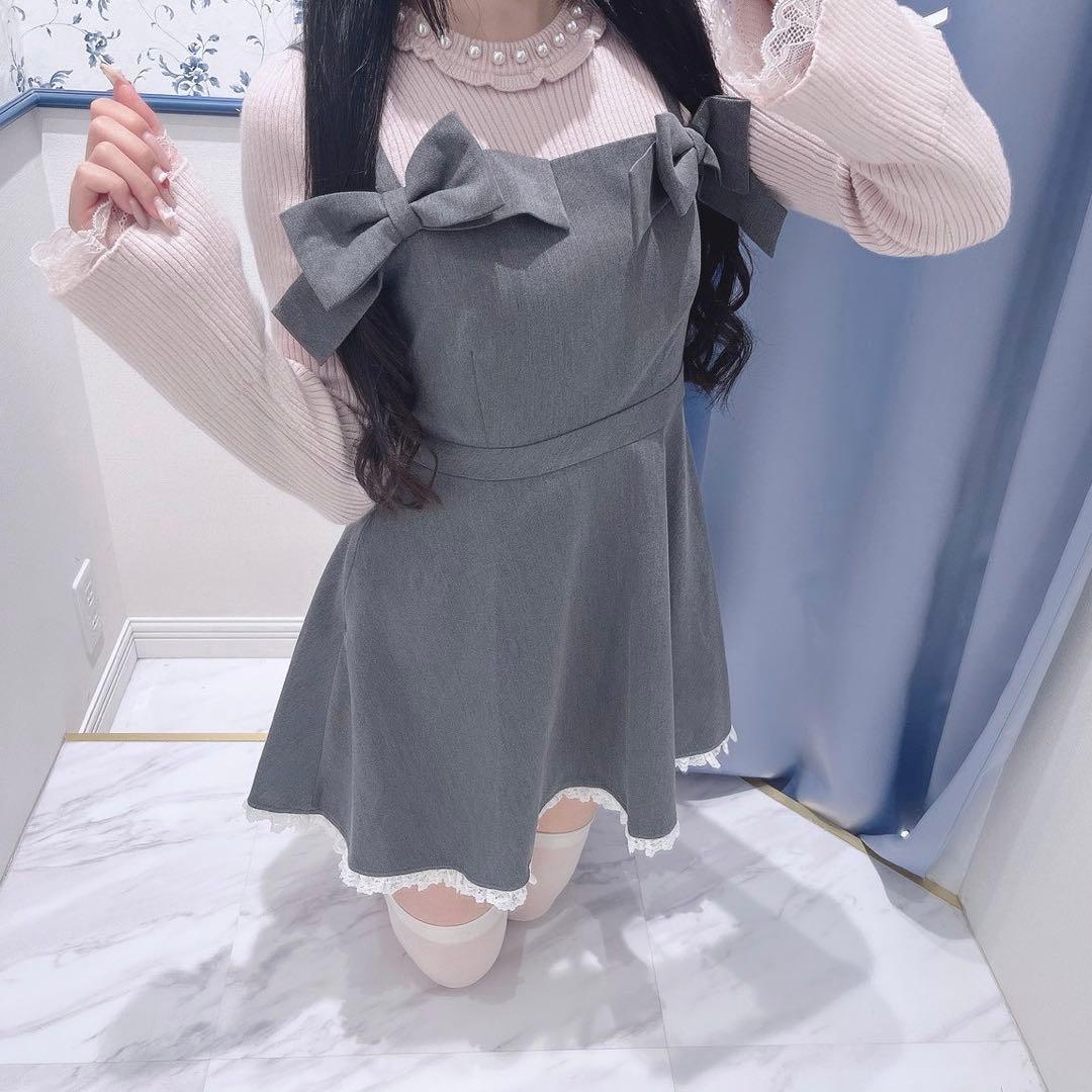 evelyn ビッグリボンキャミワンピース/袖リボンリブニット（セット）