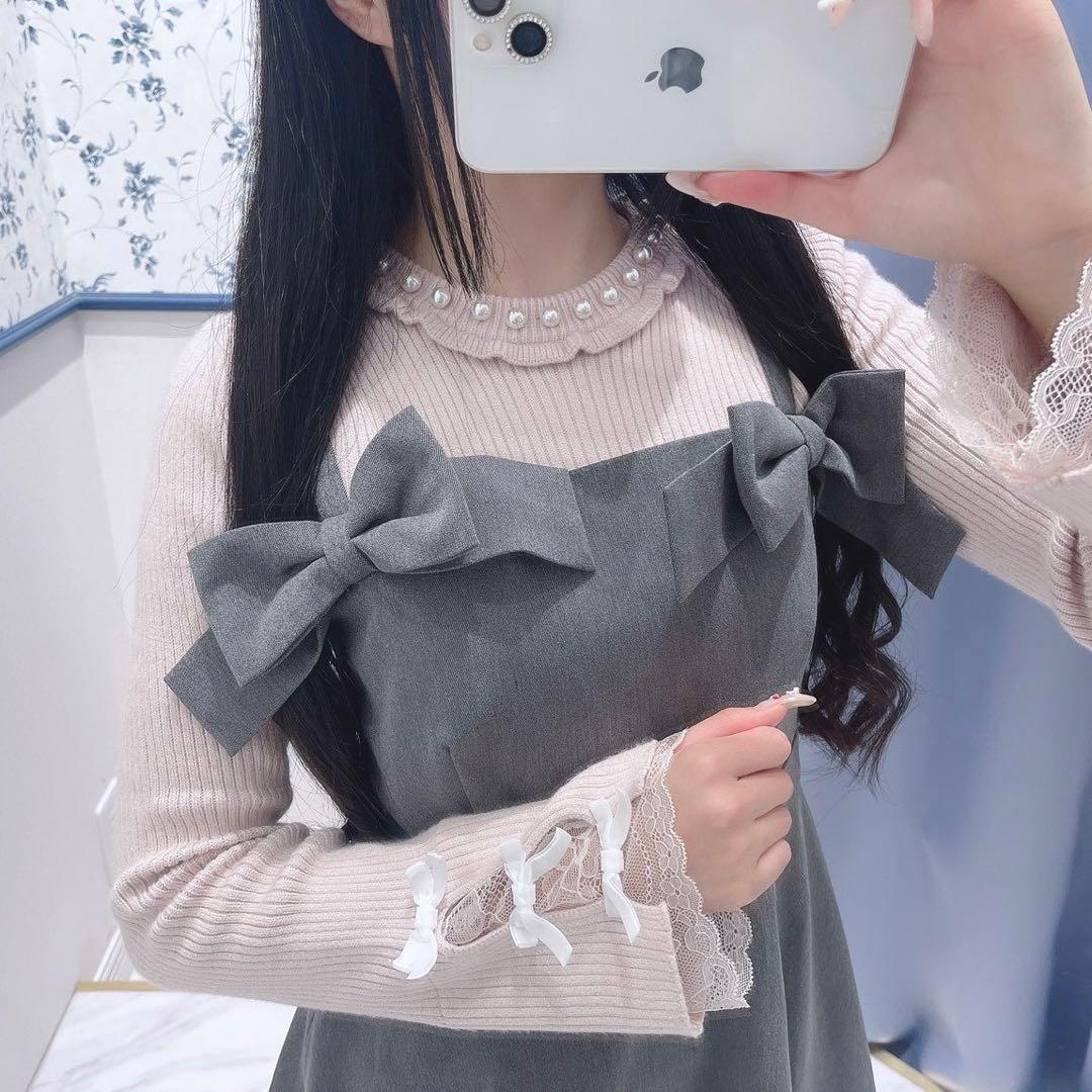 evelyn ビッグリボンキャミワンピース/袖リボンリブニット（セット）