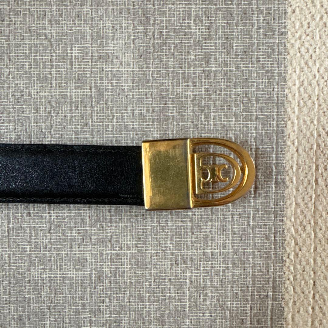 【CELINE】黒赤レザーベルト 金属バックル 約75cm