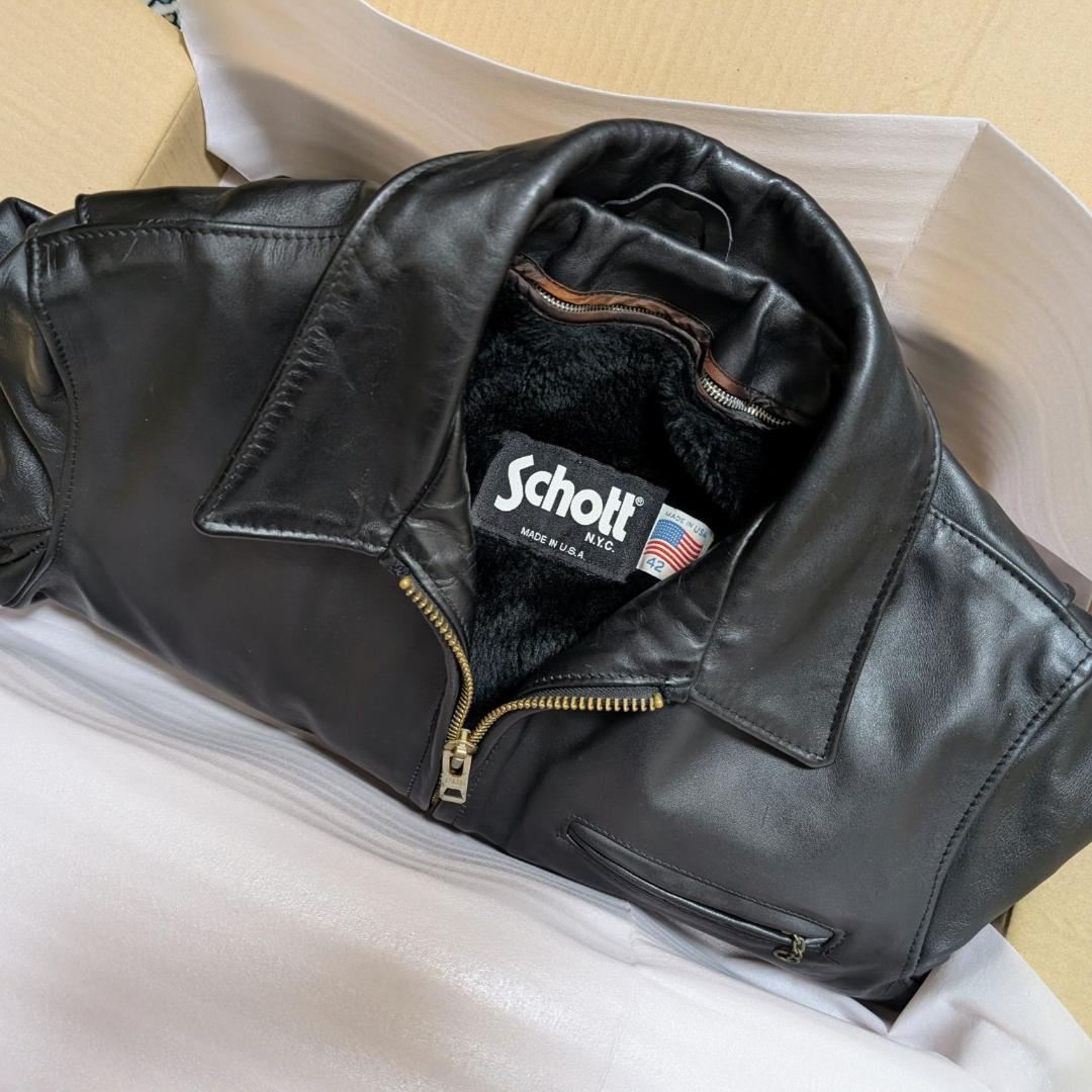 Schott 642 USA製 シングルライダース ジャケット 42 ライナー付