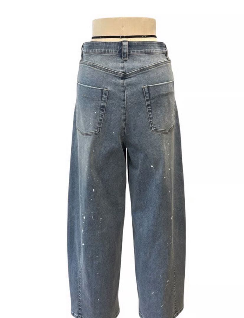 【期間限定】ayane ペイント加工バレルレッグデニムパンツ