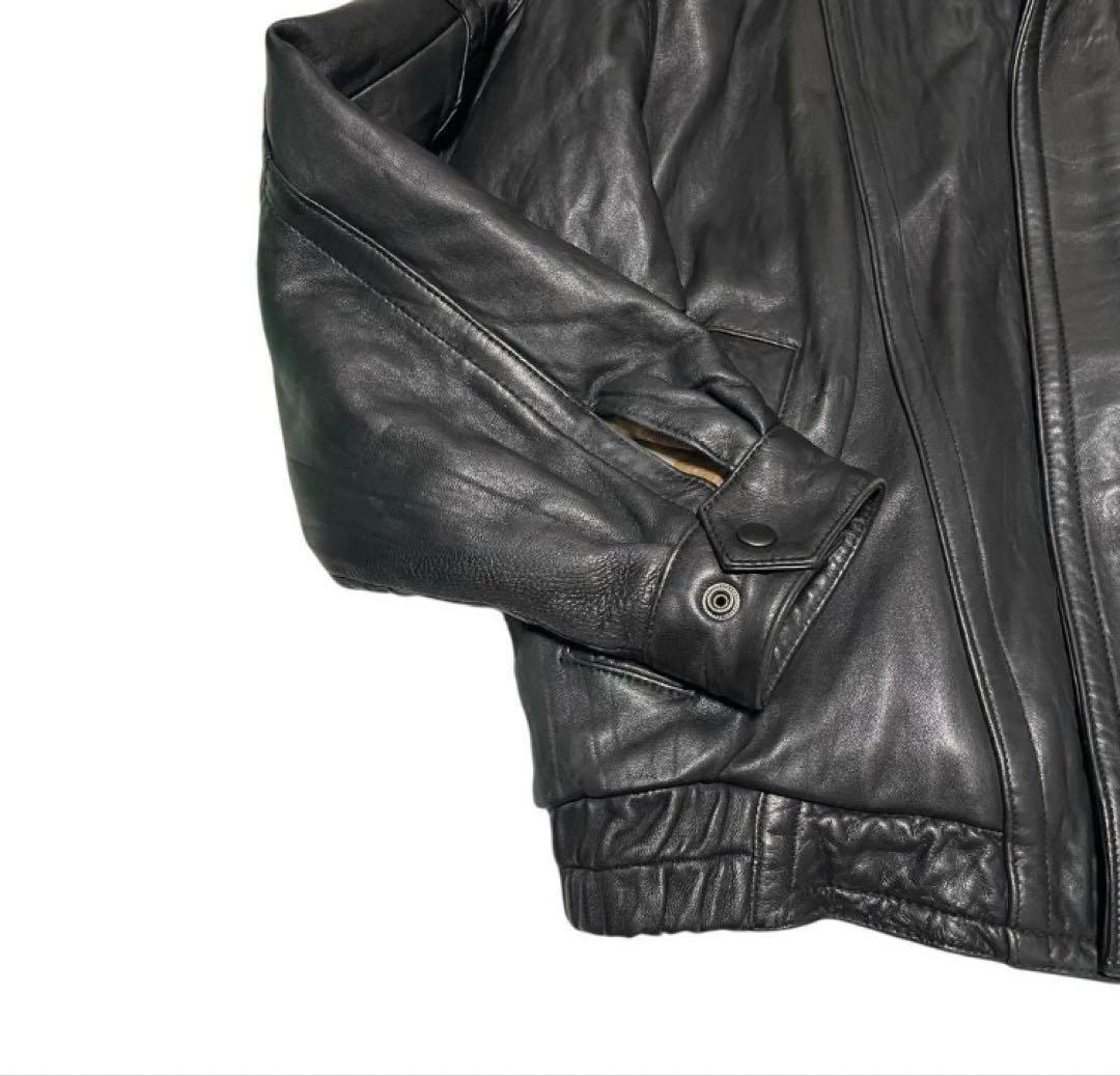 24時間以内発送　フランス 羊革 ラムレザーシングルライダースジャケット 黒 M